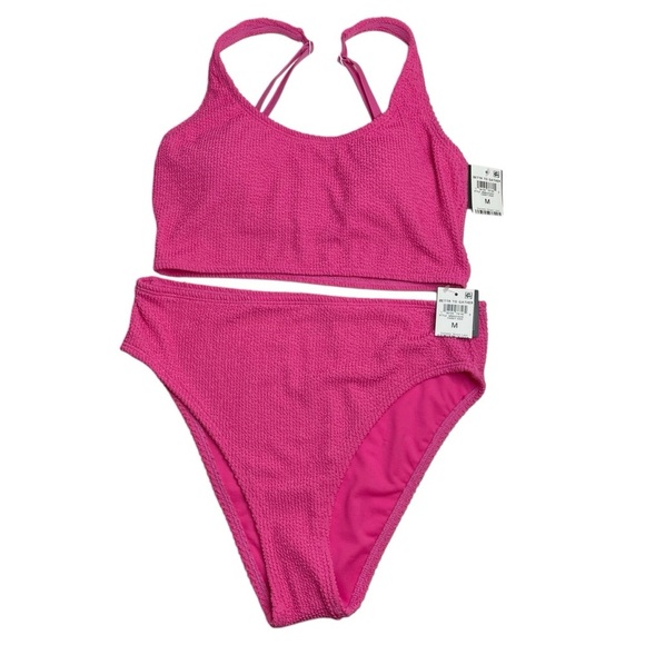 Bar III Tank Bra Bikini Top & High Leg Bottoms Candy Kiss Pink Textured M New - Picture 1 of 10